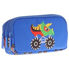 Kaukko Kids Mavi, Canavar Baskılı, Erkek Çocuk Üç Bölmeli Okul Kalem Çantası - L8255