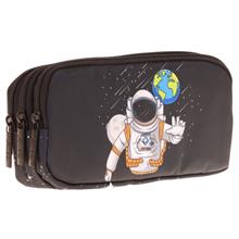 Kaukko Kids Siyah, Astronot, Erkek Çocuk Üç Bölmeli Okul Kalem Çantası - L8253