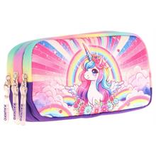 Kaukko Kids Mor Pembe, Unicorn, Kız Çocuk Üç Gözlü Okul Kalem Çantası - L8249