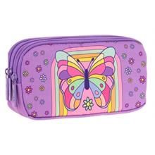 Kaukko Kids Mor Pembe, Kelebek, Kız Çocuk Üç Gözlü Okul Kalem Çantası - L8248