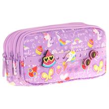 Kaukko Kids Mor, Yaz Temalı, Kız Çocuk Üç Gözlü Okul Kalem Çantası - L8245