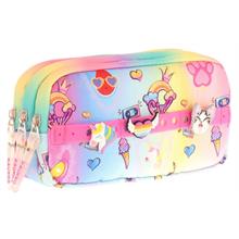 Kaukko Kids Sarı Pembe, Rengarenk, Kız Çocuk Üç Gözlü Okul Kalem Çantası - L8244