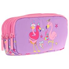 Kaukko Kids Pembe Mor, Flamingolar, Kız Çocuk Üç Gözlü Okul Kalem Çantası - L8240