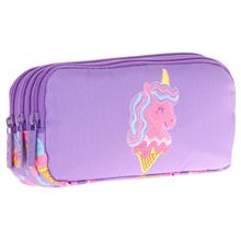 Kaukko Kids Üç Bölmeli Lila Pembe, Unicorn Desenli, Kız Çocuk Okul Kalemliği - L8224