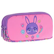 Kaukko Kids Üç Bölmeli Pembe Mor, Tavşan Baskılı, Kız Çocuk Okul Kalemliği - L8220