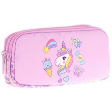 Kaukko Kids Üç Bölmeli Lila, Unicorn, Kız Çocuk Okul Kalem Çantası - L8215