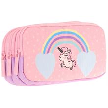 Kaukko Kids Üç Bölmeli Mor Pembe, Unicorn Temalı, Kız Çocuk Okul Kalem Çantası - L8212