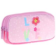 Kaukko Kids Üç Bölmeli Pembe Lila, Love Desenli, Kız Çocuk Okul Kalem Çantası - L8211