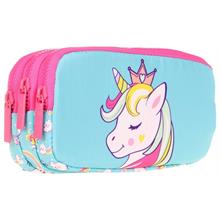 Kaukko Kids Üç Bölmeli Turkuaz Pembe, Unicorn Temalı, Kız Çocuk Okul Kalem Çantası - L8155