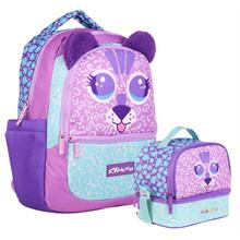 Kaukko Kids Sevimli Aslan Şekilli Kız Çocuk Okul Çantası ve Beslenme Çantası Seti - Mor