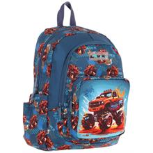 Kaukko Kids Üç Bölmeli (Yeşil Kırmızı - Arazi Aracı Baskılı) Erkek Çocuk Okul ve Günlük Sırt Çantası - L5282