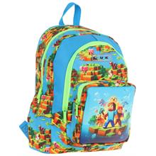 Kaukko Kids Üç Bölmeli (Mavi Yeşil - Craft Baskılı) Erkek Çocuk Okul ve Günlük Sırt Çantası - L5280