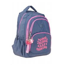 Kaukko Crazy Dört Bölmeli Kız Çocuk/Kadın Okul ve Günlük Sırt Çantası - Gri Pembe (Krinkıl Kumaş) K1687