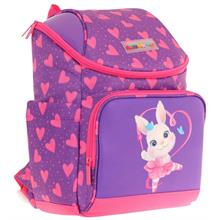 Kaukko İki Bölmeli Ergonomik Kız Çocuk Okul Çantası (Pembe Mor - Kalpli Tavşan Desenli) - L5246