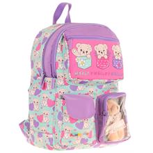 Kaukko Kız Çocuk Peluş Ayıcıklı İlkokul Okul Sırt Çantası - Yeşil Mor - L5239