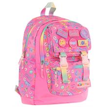 Kaukko Kids Kız Çocuk Armalı Yazı Desenli İlkokul Okul Sırt Çantası (Dört Bölmeli) - Pembe - L5237