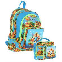 Kaukko Kids Craft Desenli Erkek Çocuk Mavi Yeşil Okul Çantası ve Beslenme Çanta Takımı