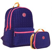 Kaukko Kız Çocuk Kapitone Detaylı Lacivert Pembe Okul Çantası ve Kalemlik Seti(K1773+K9048)