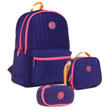 Kaukko Quilted Lacivert Pembe Kapitone Üçlü Okul Çantası Seti - Kız Çocuk