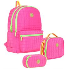 Kaukko Quilted Pembe Yeşil Kapitone Üçlü Okul Çantası Seti - Kız Çocuk