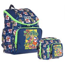 Kaukko L5256+L7256 Okul Sırt Çantası + Beslenme Çantası Seti - Lacivert Yeşil - Dinazor - Erkek Çocuk