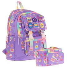 Kaukko L5238+L7238 Kız Çocuk İkili Okul Çantası ve Beslenme Çantası Seti - Mor - Armalı Hobi Desenli