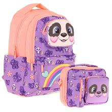 Kaukko Kız Çocuk 3D Panda Şekilli Mor Somon Okul Sırt Çantası ve Isı Yalıtımlı Beslenme Çantası Seti