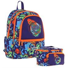 Kaukko Kids Erkek Çocuk Okul Çantası ve Isı Yalıtımlı Beslenme Çantası Seti (L5269+L7269) Futbol Topu Baskılı - Lacivert Turuncu