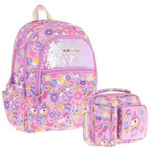 Kaukko Kids Pullu Sweet Desenli, Kız Çocuk Lila Okul Çantası + Beslenme Çantası Seti (L5215+L7215)