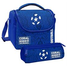 Coral High Erkek Çocuk Lacivert Mavi Futbol Thermo Beslenme Çantası ve Üç Bölmeli Kalem Çantası Seti