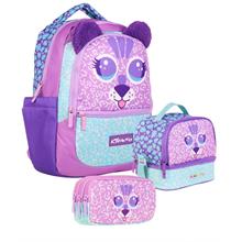 Kaukko Kids Kız Çocuk Üçlü İlkokul 1.2.3.4. Sınıf Okul Çanta Seti - Sevimli Aslan Şekilli - Mor