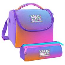 Coral High Kız Çocuk Turuncu Mor Renk Geçişli Thermo Beslenme Çantası ve Üç Bölmeli Kalemlik Seti