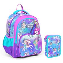 Coral High Turkuaz Unicorn Kız Çocuk Okul Çantası ve Organizer Kalemlik Seti