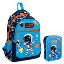 Coral High Mavi Astronot Erkek Çocuk Okul Çantası ve Organizer Kalemlik Seti 23486+11149