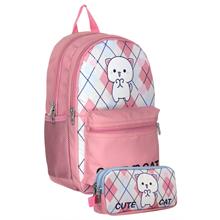 Cennec UMT5024+UMT5026 Sırt Çantası ve Kalemlik Seti (Beyaz Pembe - Love Cute Cat - Kız Çocuk)