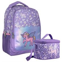 Cennec Nakışlı Unicorn Pegasus Desenli Kız Çocuk Lila İkili Çanta ve Beslenme Seti - SETUMT5027B