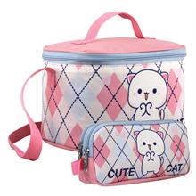 Cennec Kız Çocuk Love Cute Cat Desenli Beyaz Pembe Beslenme Çantası ve Kalemlik Seti