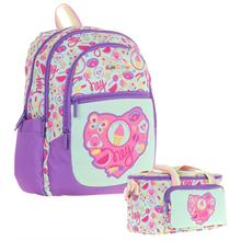 Kaukko Kids Kız Çocuk Okul Çantası ve Isı Yalıtımlı Beslenme Çantası Seti (L5230+L7230) Karpuz ve Dondurma Desenli - Mor Yeşil