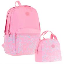 Kaukko Soft Floral Pembe Çiçekli Okul Çantası ve Isı Yalıtımlı Beslenme Seti - Kız Çocuk