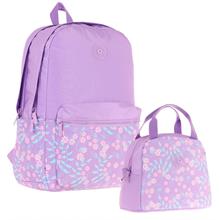 Kaukko Soft Floral Mor Çiçekli Okul Çantası ve Isı Yalıtımlı Beslenme Seti - Kız Çocuk