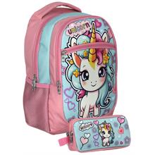 Cennec UMT5048+UMT5050 Sırt Çantası ve Kalemlik Seti (Pembe Turkuaz - Bebek Unicorn - Kız Çocuk)