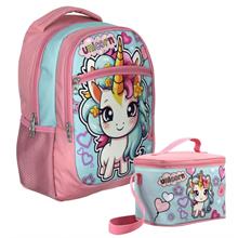 Cennec Bebek Unicorn Desenli Kız Çocuk Pembe Turkuaz İkili Çanta ve Beslenme Seti - SETUMT5048B