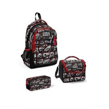 Coral High Kids Siyah Kırmızı Araba Desenli 3 lü Okul Çanta Seti SET0114429 - Erkek