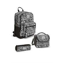 Coral High Siyah Beyaz Geomatrik Desenli 3 lü Okul Çanta Seti SET0123682 - Erkek