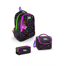 Coral High Kids Çok Renkli Kalp Desenli 3 lü Okul Çanta Seti SET0123670 - Kız