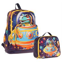 Kaukko Astronot Dinazor Baskılı Erkek Çocuk Okul Çantası ve Thermo Beslenme Çantası Seti - Mavi Sarı (L5273+L7273)