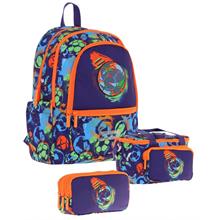 Kaukko Kids Üçlü Erkek Çocuk İlkokul Okul Çantası Seti (L5269+L7269+L8269) Lacivert Turuncu - Futbol Topu Baskılı