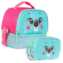 Kaukko İki Bölmeli Isı Yalıtımlı Beslenme + Kalemlik Seti (Koala Desenli ) (Yeşil Kırmızı)