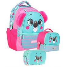 Kaukko Kids Kız Çocuk Üçlü İlkokul 1.2.3.4. Sınıf Okul Çanta Seti - Sevimli Koala Şekilli - Yeşil Kırmızı