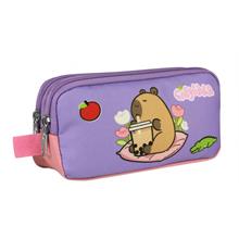 Capybara Kız Çocuk İki Bölmeli Kalem Çantası - Mor - Pembe - 5235